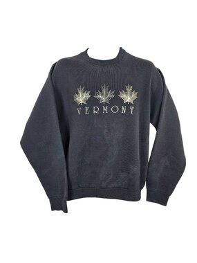Vintage 80s Vermont Crewneck Sweatshirt XL Black USA Made All Over Fade